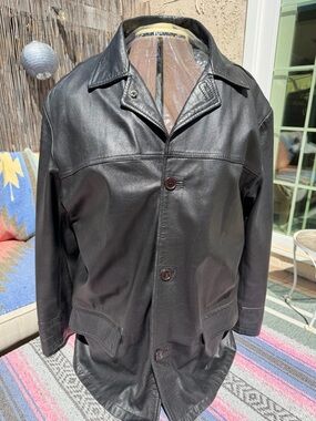 Men's Black Italian Leather Button-Front Jacket